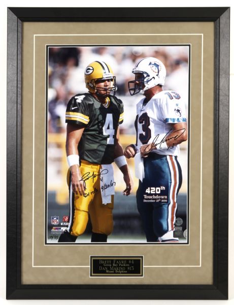 2007 Brett Favre Green Bay Packers & Dan Marino Miami Dolphins Hand Signed 22 1/2" x 30" Photo Display w/Player Holograms