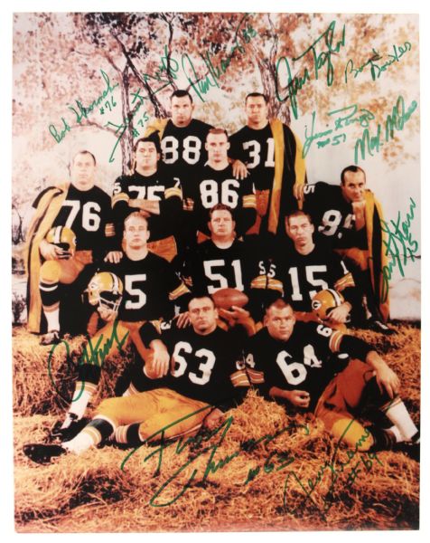 1960s Green Bay Packers Haystacks Hand Signed 11" x 14" Photo w/11 Sigs. Incl. Jim Taylor Forrest Gregg Ron Kramer Jim Taylor Jim Ringo Max McGee Hornung - JSA 