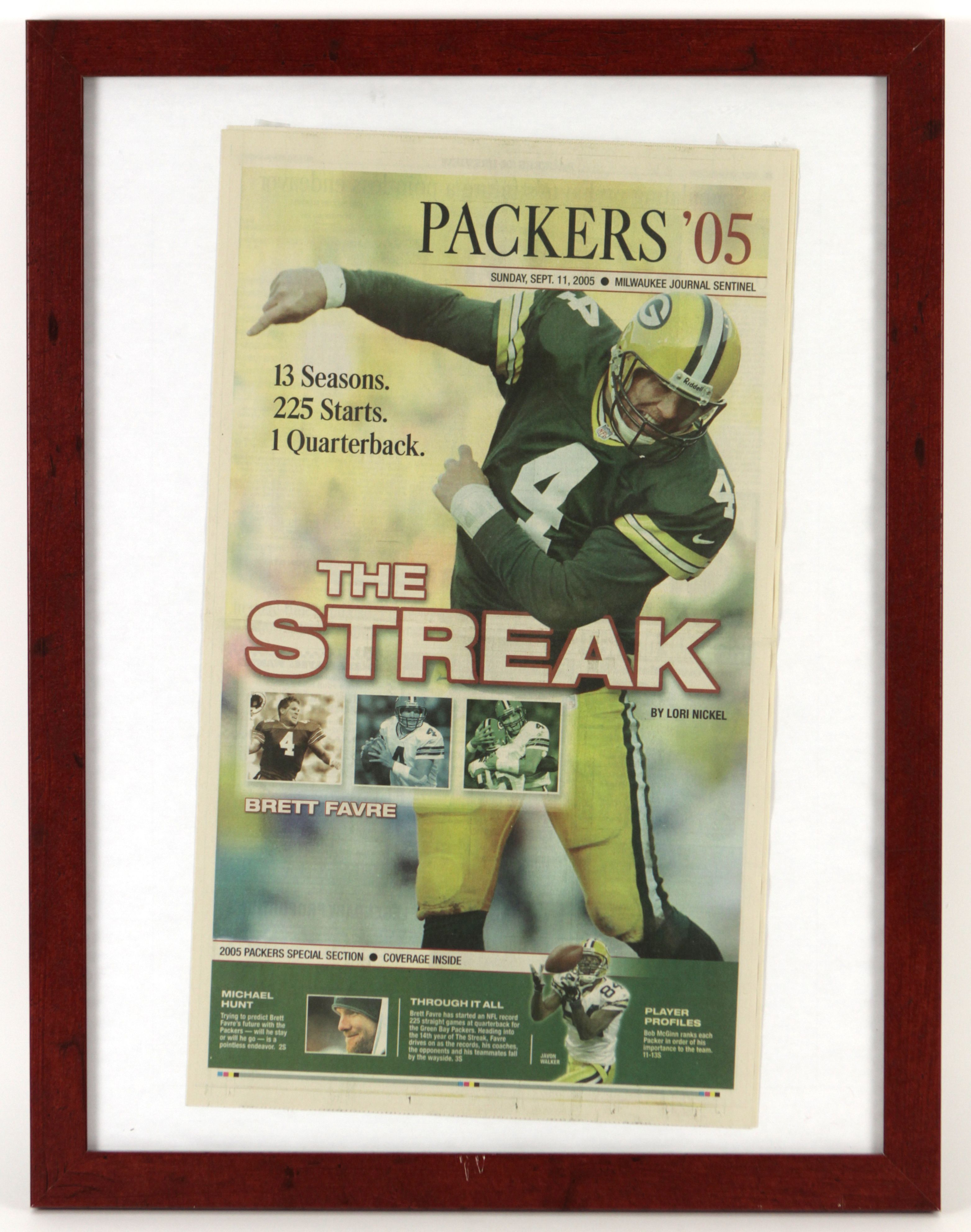 Lot Detail 1990s 2000s Brett Favre Green Bay Packers Themed Framed Display Including Two