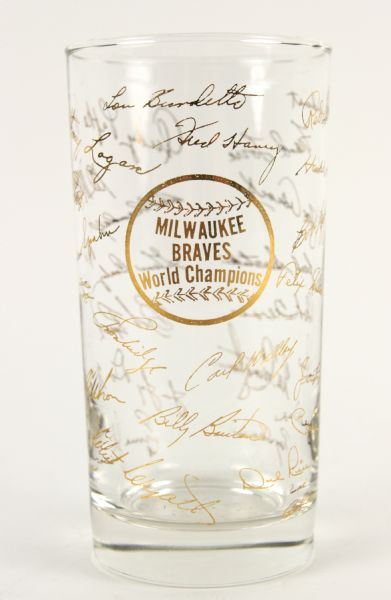 1957 Milwaukee Braves Spic & Span Commemorative 5 1/2" World Series Champs Drinking Glass 