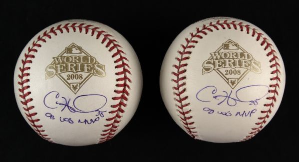 2008 Cole Hamels Philadelphia Phillies Single Signed World Series OML Baseball (Lot of 2) - MLB Hologram 