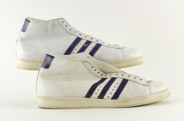 1984 Adrian Dantley Utah Jazz Game Worn Signed Adidas Shoes (MEARS LOA & JSA) 