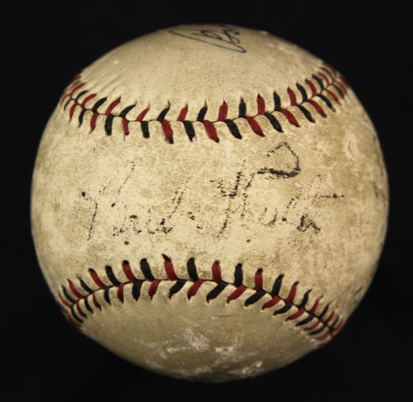 1930s Babe Ruth Lou Gehrig New York Yankees  & Bob Feller Signed Baseball - JSA (Partially Enhanced Signatures)