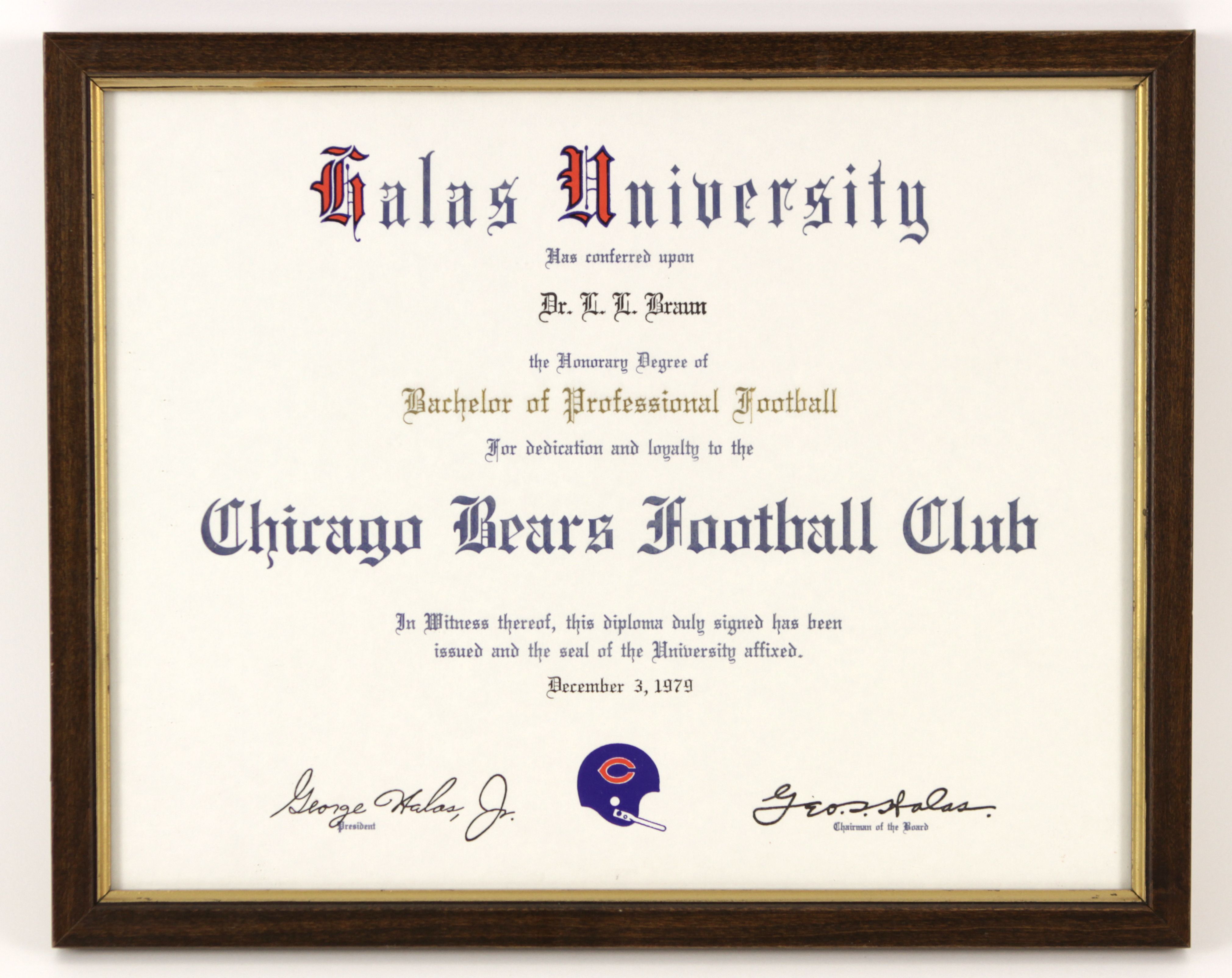 George Halas Autographed Letter Framed W Photo Papa Bear Chicago Bears