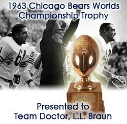 1963 Chicago Bears World Champions Football Trophy Presented to Team Doctor From Team  w/Halas University Diploma