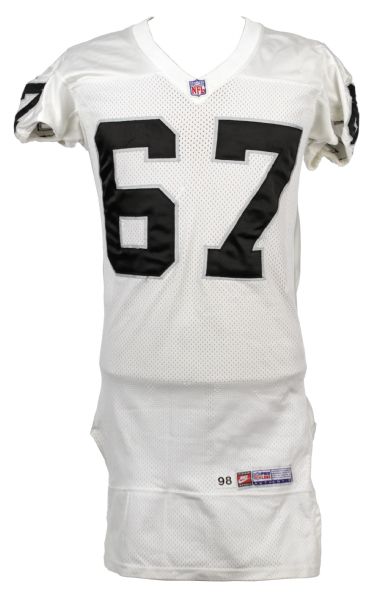 1998 Russell Maryland Oakland Raiders Game Worn Jersey w/Special Customizations & 11 Repairs (MEARS LOA)