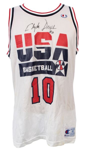 1992 Clyde Drexler Dream Team Signed Replica Jersey - Lot of 2 (JSA)