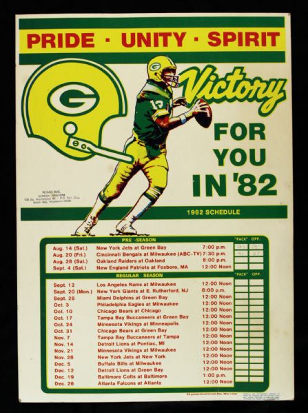 1982 Green Bay Packers 14" x 20" Schedule