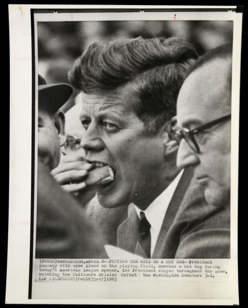 1963 John F. Kennedy Eating a Hot Dog Original 6.5" x 8.5" Photo