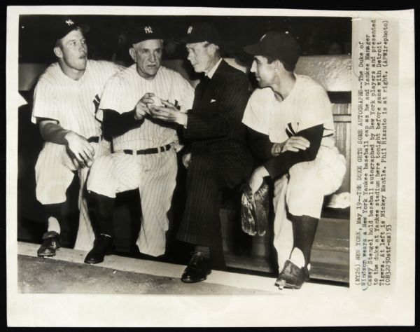 1953 Mickey Mantle Casey Stengel Phil Rizzuto Duke of Windsor Original 8" x 10" Photo