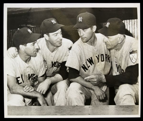 1951 Joe DiMaggio Casey Stengel Phil Rizzuto Art Schallock New York Yankees Original 8" x 10" Photo