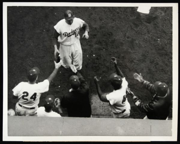 1956 Gil Hodges Jackie Robinson Don Newcombe Walt Alston Brooklyn Dodgers Original 7" x 9" Photo