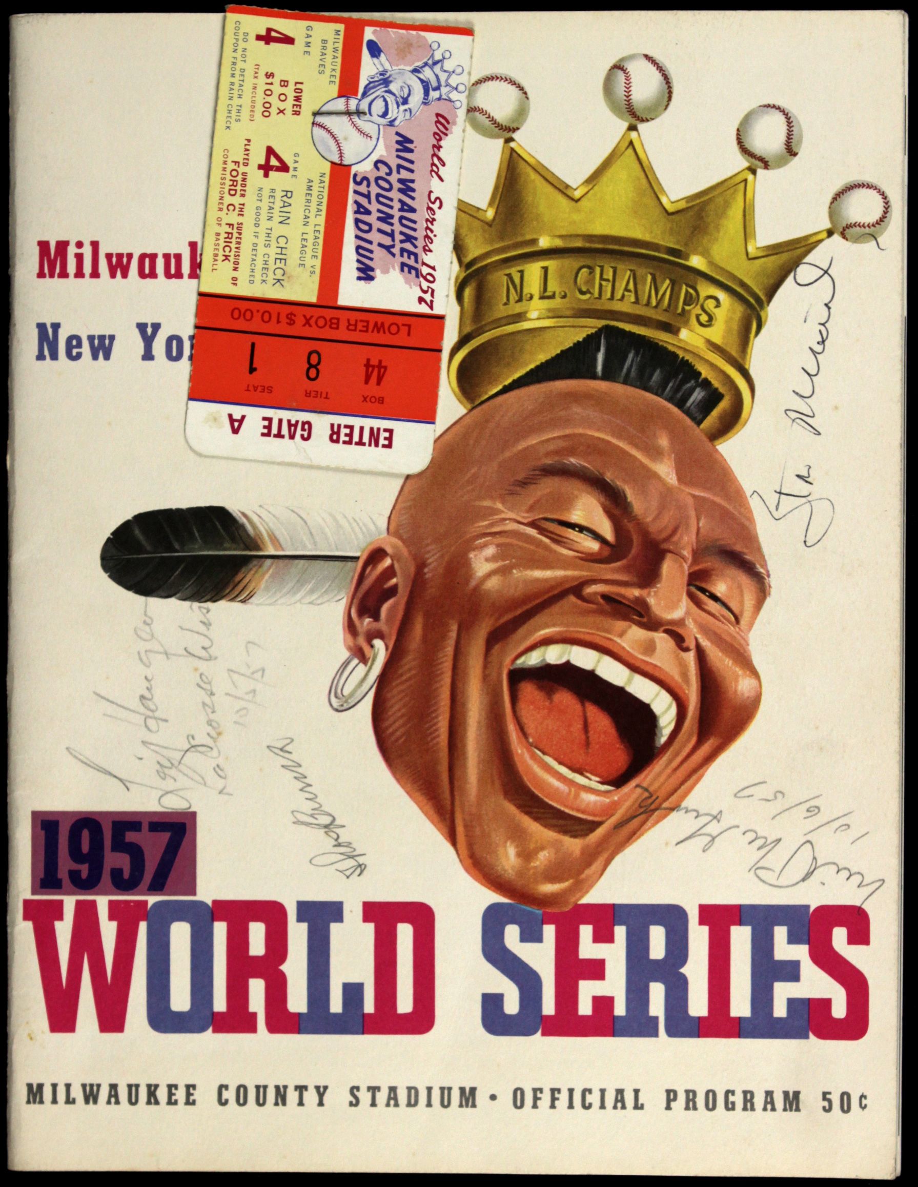 1957 Milwaukee Braves Autographed World Series Program With 5