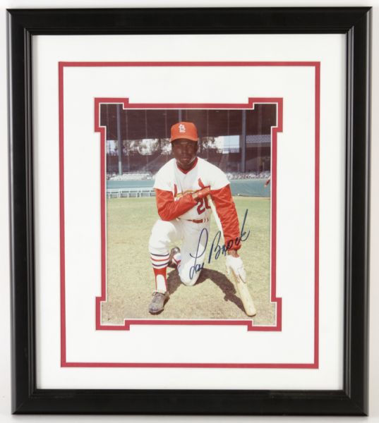 1970s Lou Brock St. Louis Cardinals Signed 16" x 18" Framed Photo (JSA)