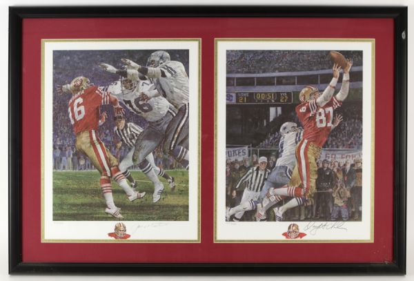 1982 Joe Montana Dwight Clark San Francisco 49ers Signed 24" x 36" Framed Lithograph (JSA)