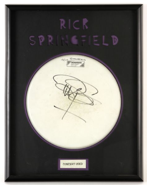 1980s Rick Springfield Signed Concert Used Drum Head 18" x 22" Framed Display (JSA)