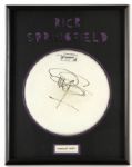 1980s Rick Springfield Signed Concert Used Drum Head 18" x 22" Framed Display (JSA)
