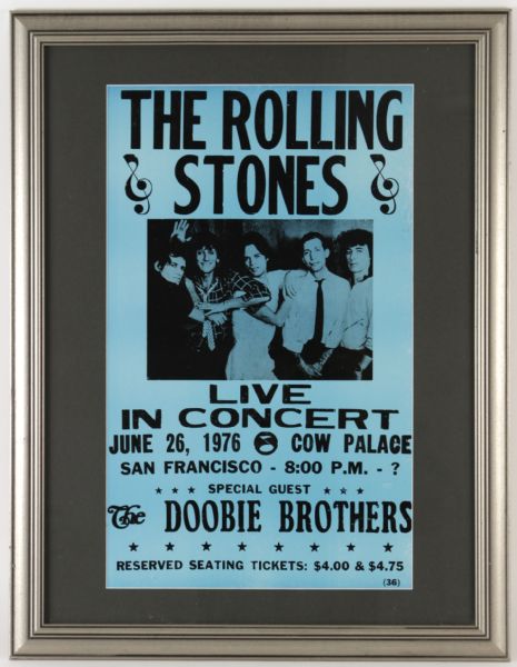 1976 Rolling Stones & Doobie Brothers 22" x 27" Framed Concert Poster