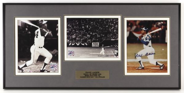 2000s Hank Aaron Atlanta Braves Signed 16" x 32" Framed 715th Home Run Display (JSA)