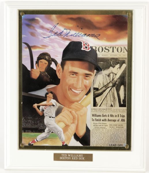 1990s Ted Williams Boston Red Sox Signed 11" x 13" Display (JSA)