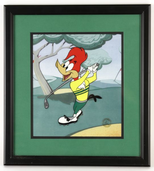 1990s Woody Woodpecker Hand Painted Illustration Cel 17" x 19" Framed Display 