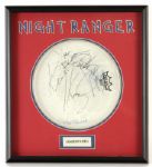 1980s Night Ranger Signed Concert Used Drumhead 17" x 19" Framed Display (JSA)