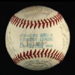 1975 Milwaukee Brewers Team Signed OAL MacPhail Baseball w/ 29 Signatures Including Hank Aaron, Robin Yount, Del Crandall & More (JSA) 