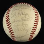 1975 Milwaukee Brewers Team Signed OAL MacPhail Baseball w/ 29 Signatures Including Hank Aaron, Robin Yount, Del Crandall & More (JSA) 