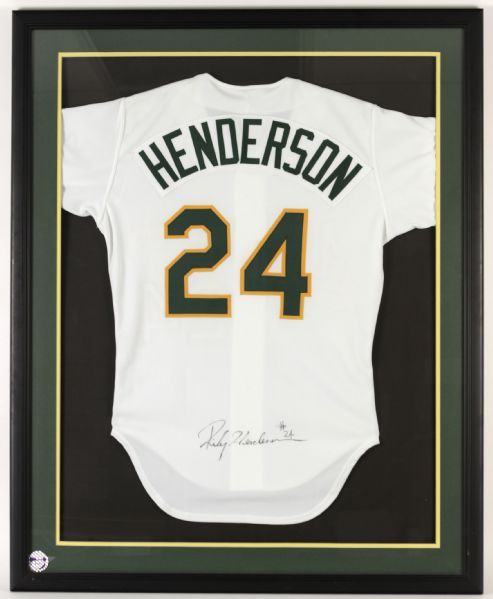 1990s Rickey Henderson Oakland Athletics Signed 34" x 43" Framed Jersey (JSA)