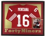 1990s Joe Montana San Francisco 49ers Signed 34" x 42" Framed Display (JSA)