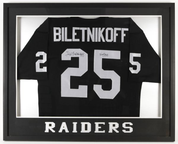 1990s Fred Biletnikoff Oakland Raiders Signed 34" x 42" Framed Jersey (JSA)