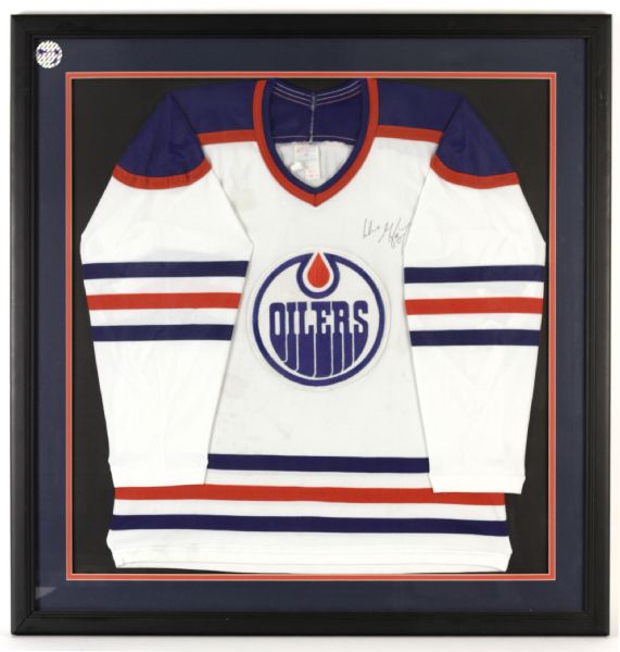 1980s Wayne Gretzky Edmonton Oilers Signed 34" x 36" Framed Jersey (JSA)