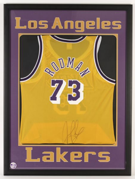 1999 Dennis Rodman Los Angeles Lakers Signed 31" x 41" Framed Jersey (JSA)