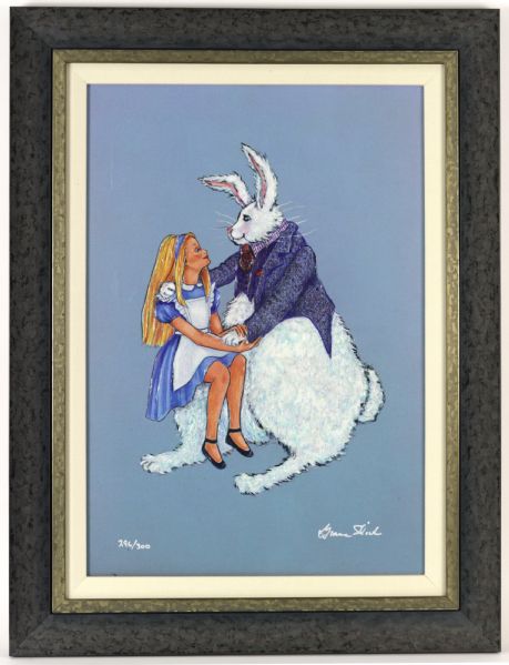 2000s Grace Slick Jefferson Airplane White Rabbit Alice in Wonderland Signed Painting (JSA) 296/300 