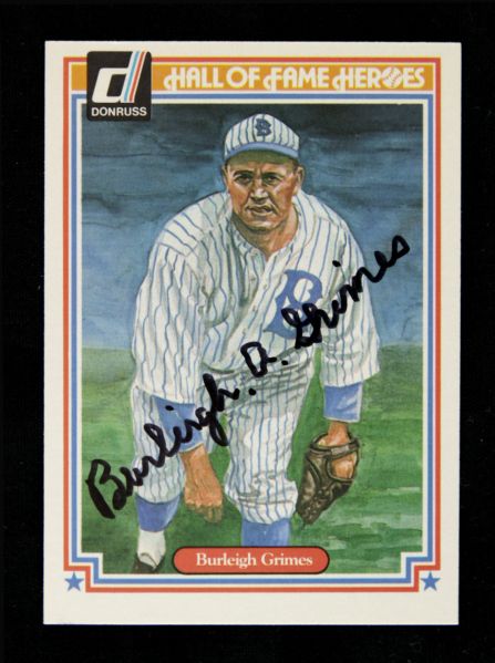 1983 Burleigh Grimes Brooklyn Dodgers Signed Donruss #21 Hall of Fame Heroes Trading Card