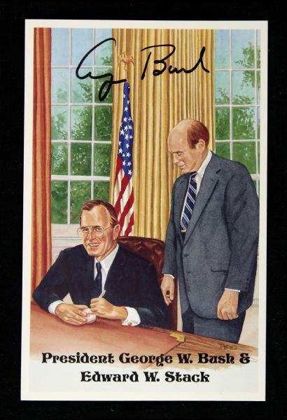 1989 George Bush Signed Perez Steele Postcard (JSA)