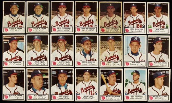 1953 Milwaukee Braves Johnston Cookies Trading Cards - Lot of 33 w/ Warren Spahn, Eddie Mathews & More