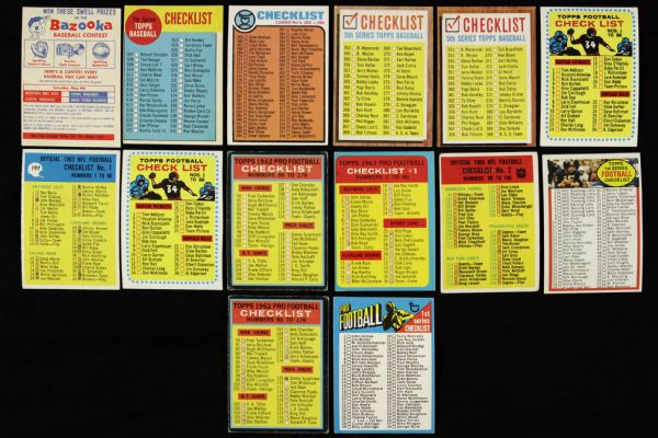 1960s-70s Football and Baseball Checklist Trading Cards - Lot of 14