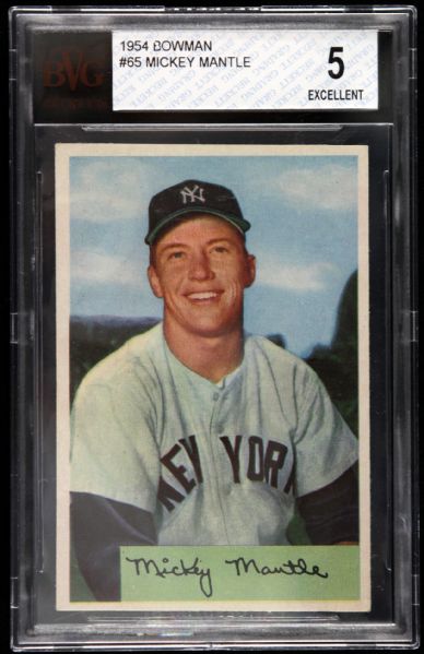 1954 Mickey Mantle New York Yankees Graded Bowman #65 Trading Card (BVG 5)