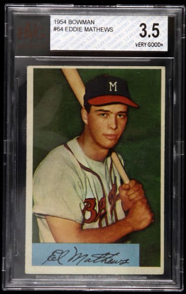 1954 Eddie Mathews Slabbed Bowman #64 Trading Card (BVG 3.5)