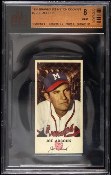 1954 Joe Adcock Milwaukee Braves Slabbed Johnston Cookies #9 Trading Card (BVG 8) 