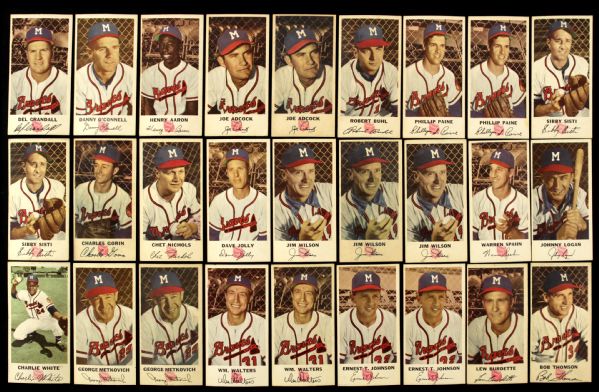1954 Johnston Cookies Milwaukee Braves Partial Card Set (Lot of 37) Including Thomson and Aaron