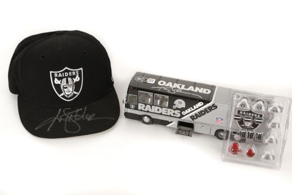 2000s Ken Stabler Oakland Raiders Signed Cap & Model Team Bus (JSA)