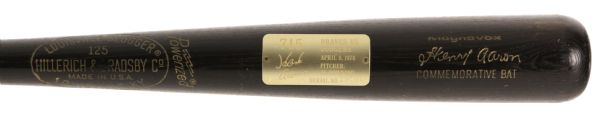 1974 Hank Aaron Atlanta Braves H&B Louisville Slugger 715th Career Home Run Commemorative Bat
