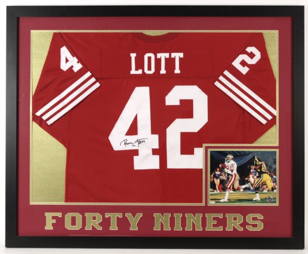 1981-90 Ronnie Lott #42 San Francisco 49ers Signed 35" x 43" Framed Jersey  (JSA)