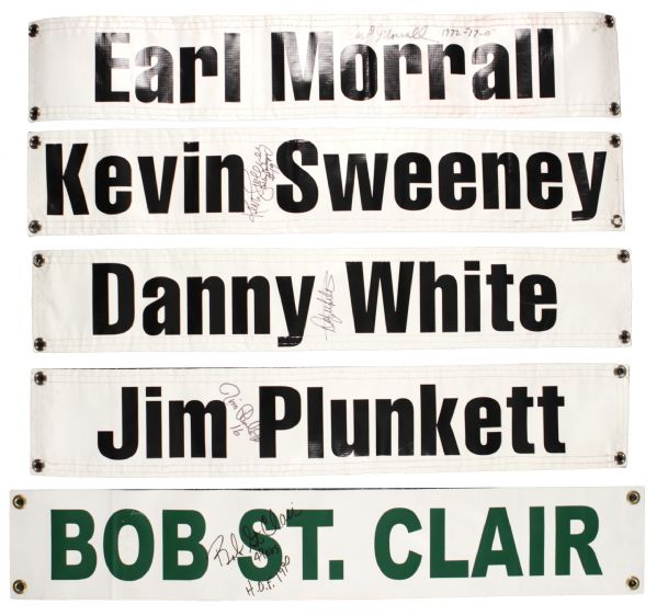 1990s Earl Morral, Jim Plunkett, Danny White, Kevin Sweeney, Bob St. Claire Signed 6" x 34" Vinyl Name Plates  (JSA)