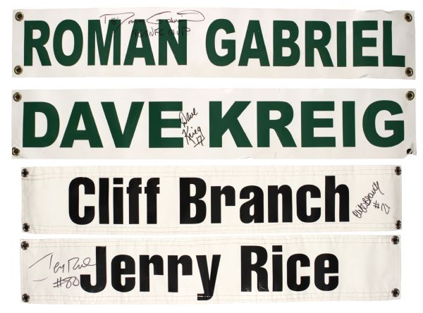 1990s Cliff Branch, Jerry Rice, Roman Gabriel, Daryl Lamonica, Dave Kreig Signed 6" x 34" Vinyl Name Plates  (JSA)