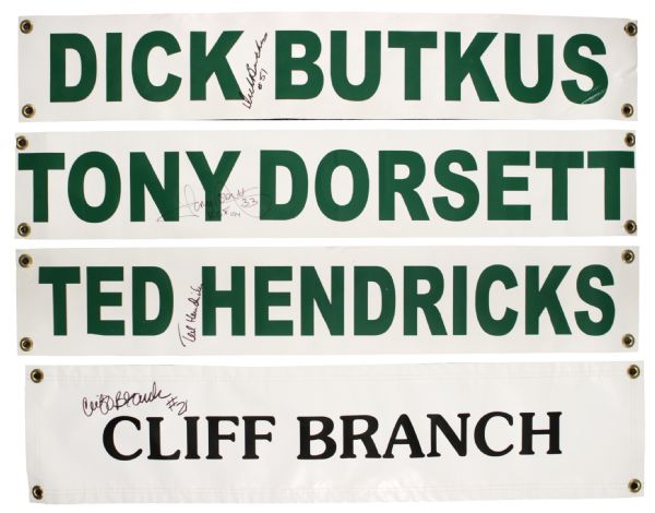 1990s Ted Hendricks, Tony Dorsett, Dick Butkis, Cliff Branch Signed 6" x 34" Vinyl Name Plates  (JSA)