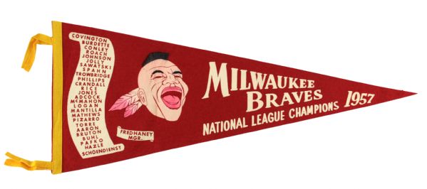 1957 Milwaukee Braves National League Champions Full Size 29" Pennant