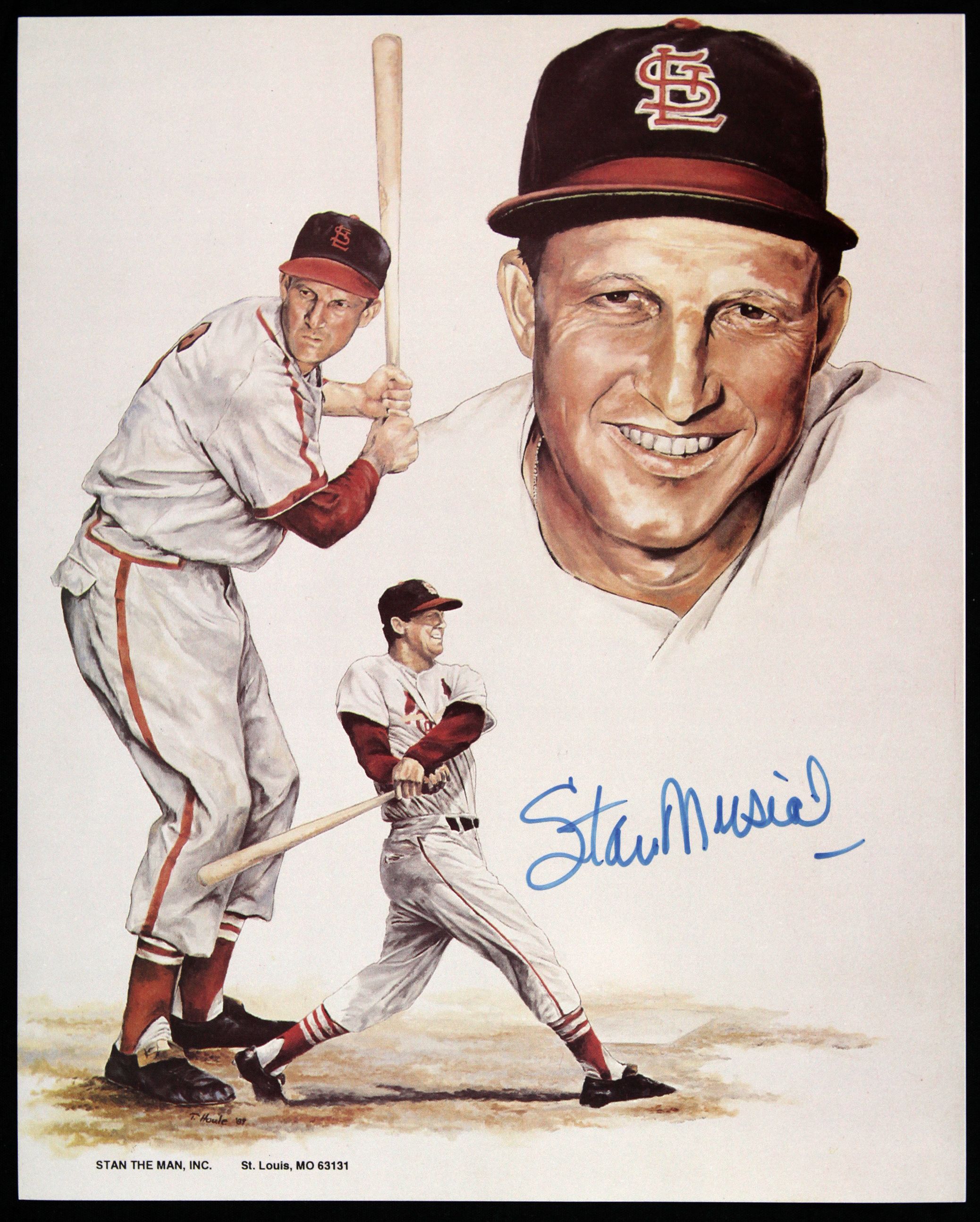 1990's Stan Musial St. Louis Cardinals Signed Print & Card - Lot o...